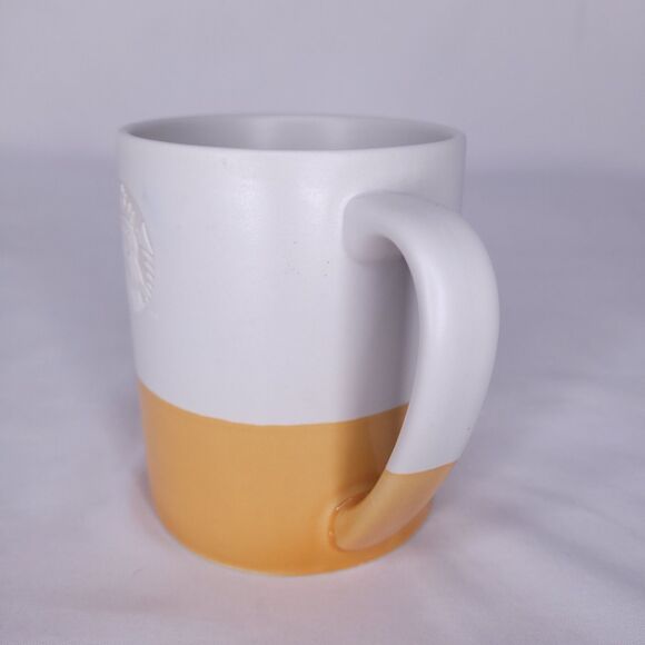 Starbucks Coffee Mug 2 Tone White, Orange Mermaid Embossed 2014 Ceramic - Picture 4 of 7